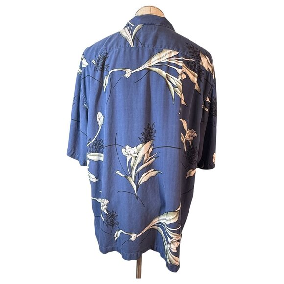 Mens Hilo Hattie Hawaiian Shirt Silk Blue Floral Button-Up Size 2XL Short Sleeve - Picture 4 of 7